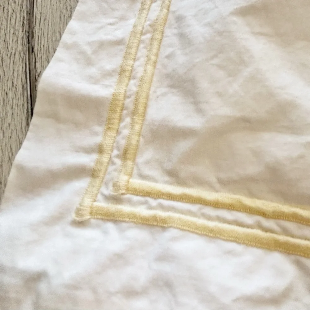 RESTORATION HARDWARE White Yellow Italian Satin Stitch Hotel Sham Lumber Italy